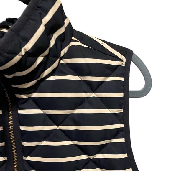 J. Crew Down Puffer Vest Women’s Size M Navy White Stripes Feathers High Quality - Picture 2 of 11